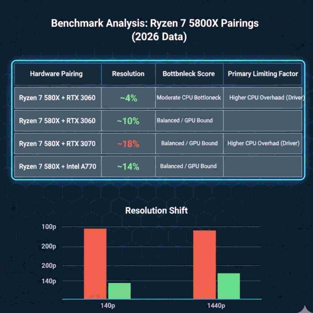 Ryzen 7 5800X GPU pairing benchmarks with resolution impact chart